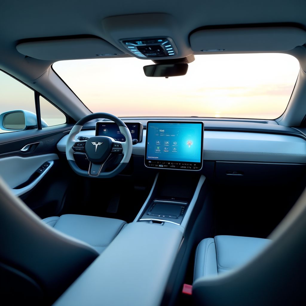 Interior tecnológico de auto eléctrico